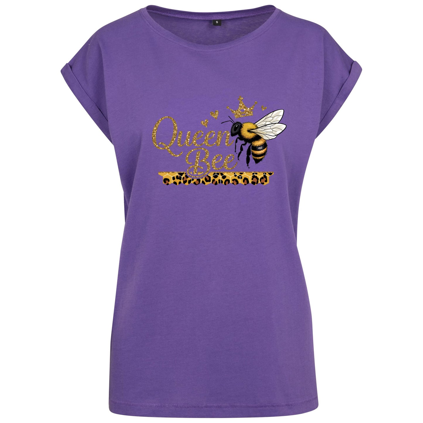 Ladies Extended Shoulder T-Shirt - Queen Bee Glitter