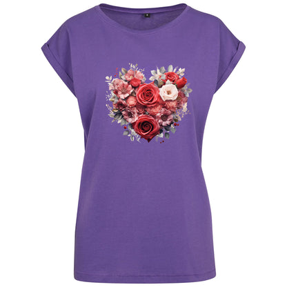 Ladies Extended Shoulder T-Shirt - Floral Heart