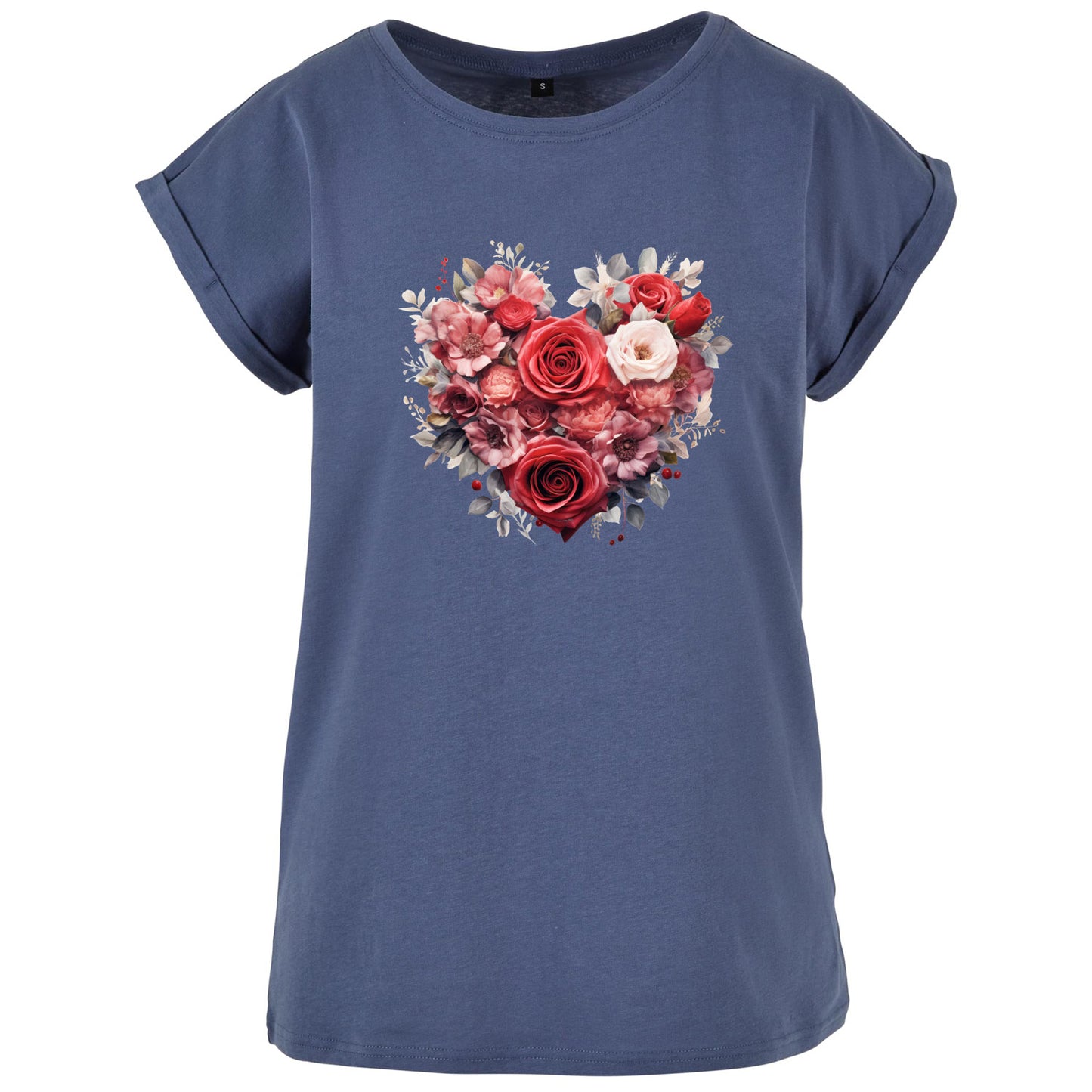 Ladies Extended Shoulder T-Shirt - Floral Heart