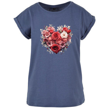 Ladies Extended Shoulder T-Shirt - Floral Heart
