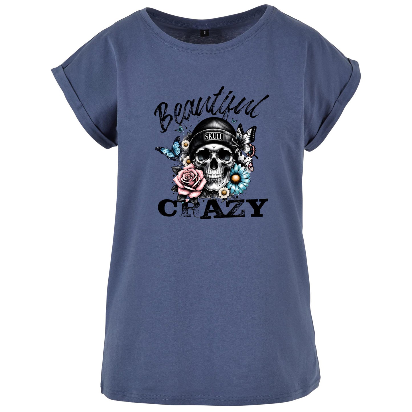 Ladies Extended Shoulder T-Shirt - Beautiful Crazy Skull