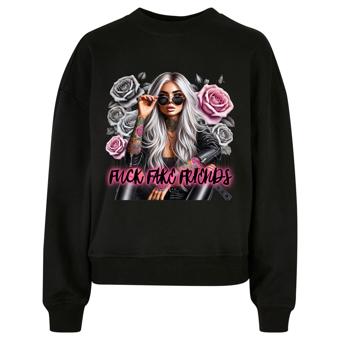 Ladies Oversized Sweatshirt - Woman Fuck Fake Friends
