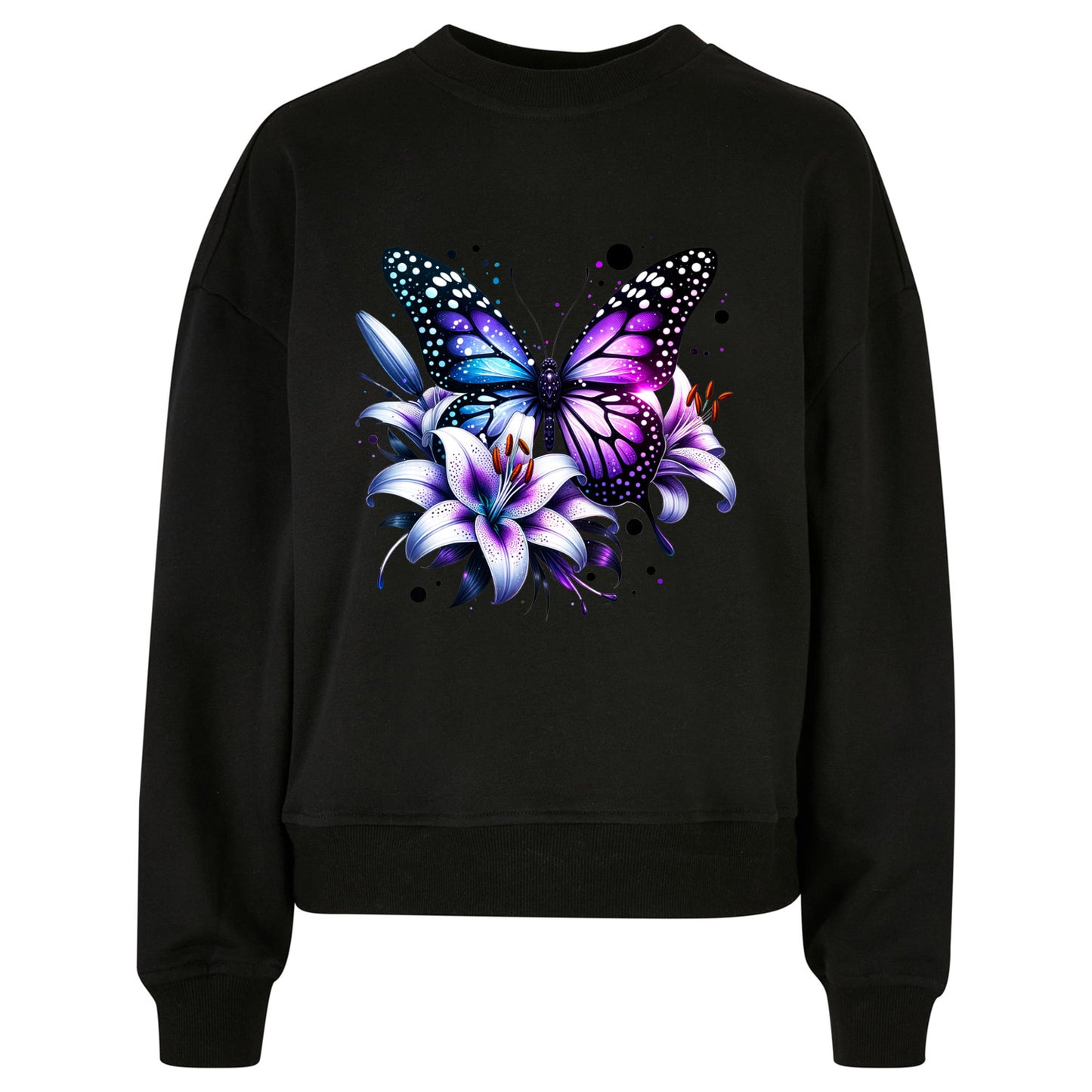 Ladies Oversized Sweatshirt -Purple Butterfly