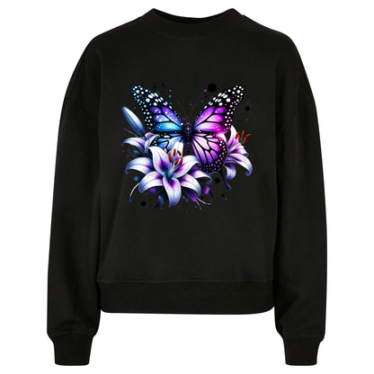 Ladies Oversized Sweatshirt -Purple Butterfly