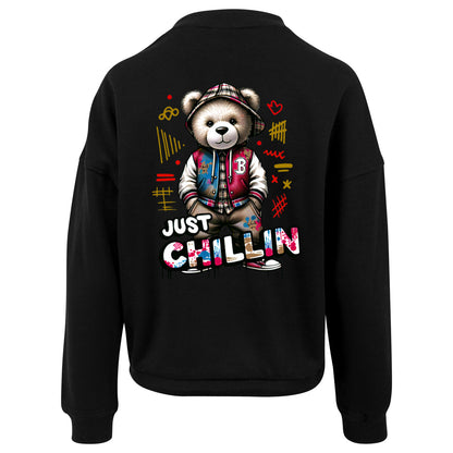 Ladies Oversized Sweatshirt -Bear Just Chillin