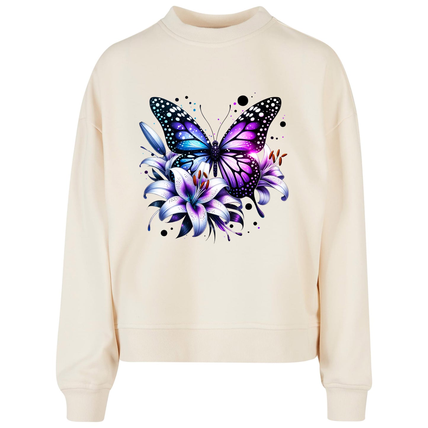 Ladies Oversized Sweatshirt -Purple Butterfly