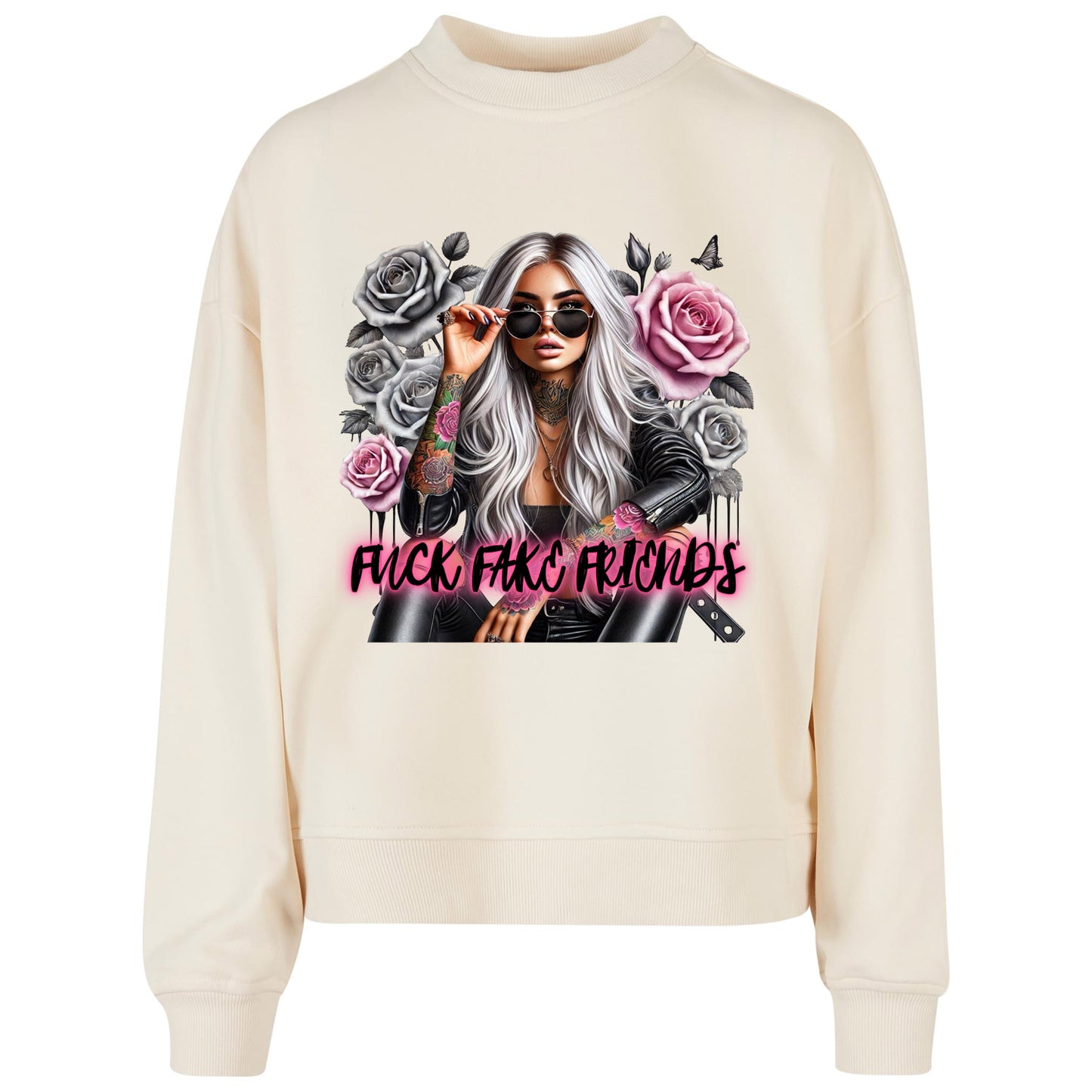 Ladies Oversized Sweatshirt - Woman Fuck Fake Friends