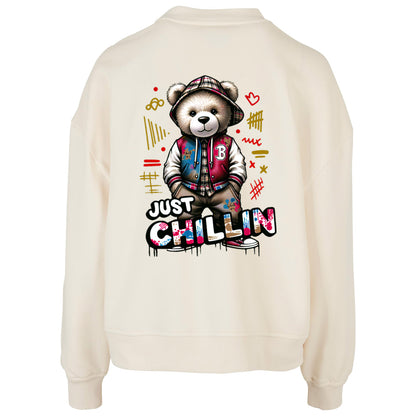 Ladies Oversized Sweatshirt -Bear Just Chillin