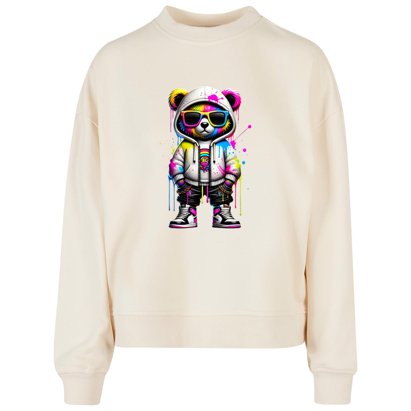 Ladies Oversized Sweatshirt - Bear Sunglas