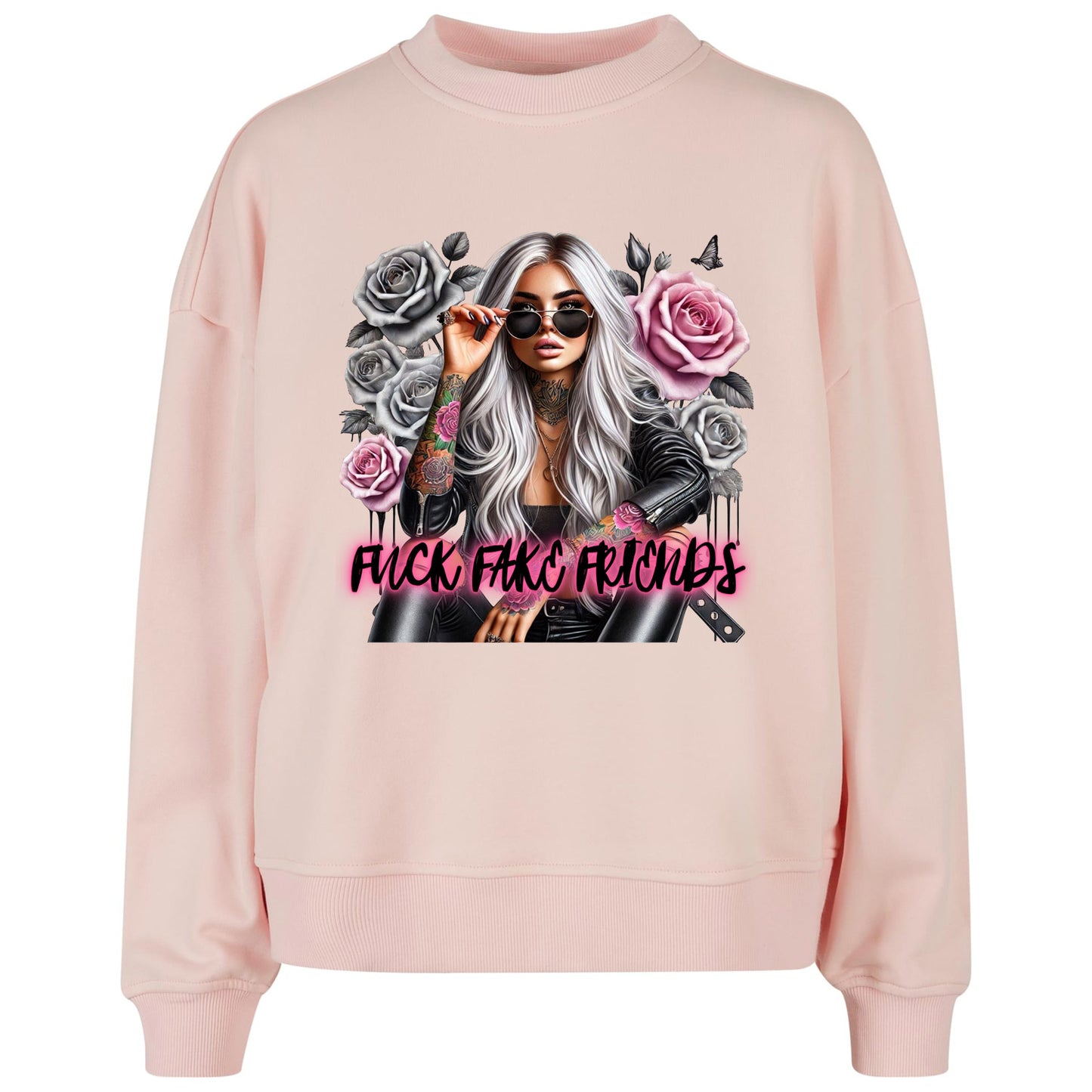 Ladies Oversized Sweatshirt - Woman Fuck Fake Friends