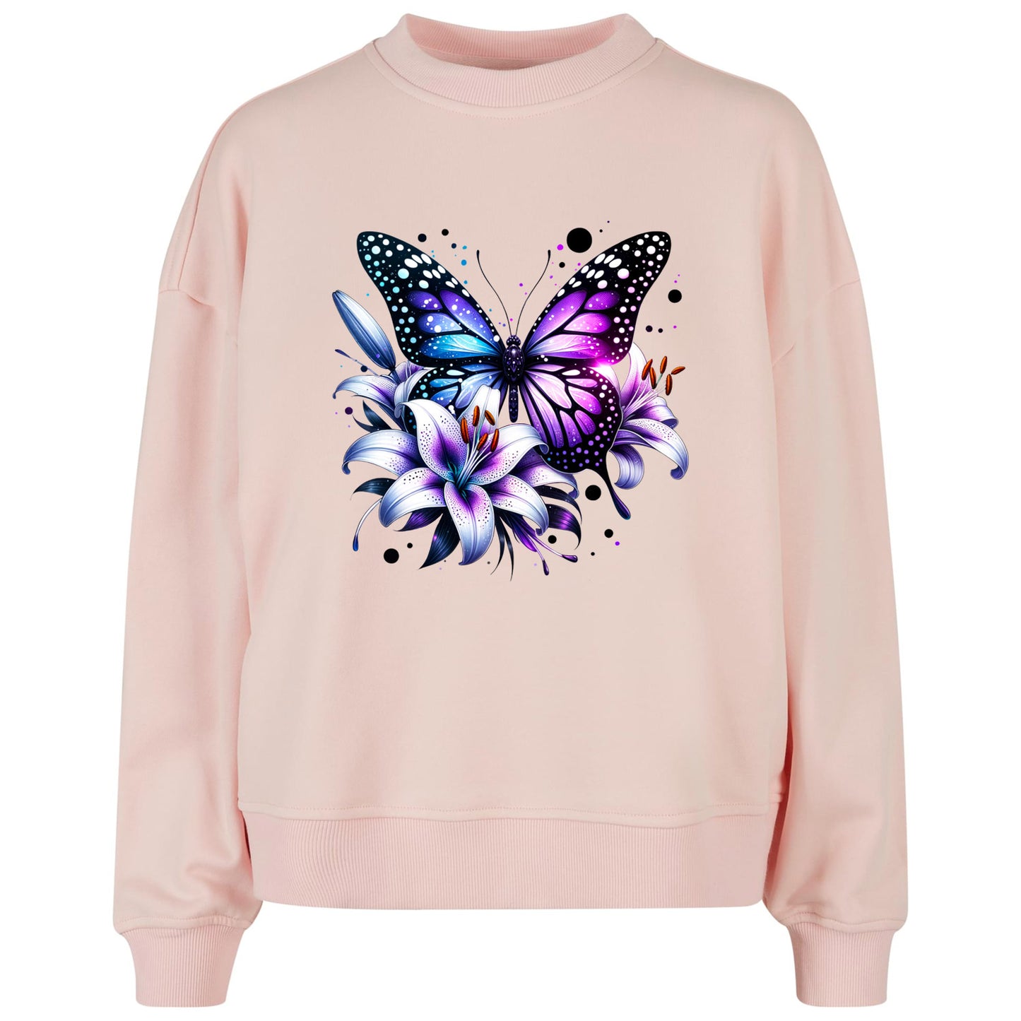 Ladies Oversized Sweatshirt -Purple Butterfly