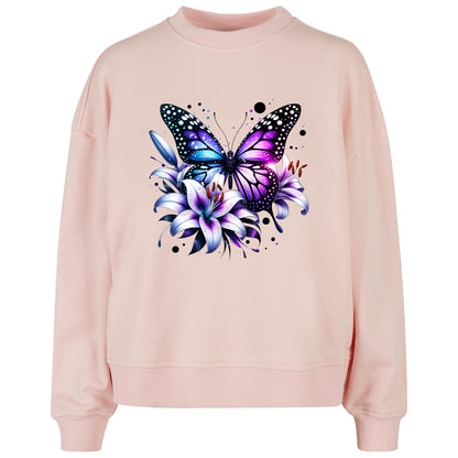Ladies Oversized Sweatshirt -Purple Butterfly