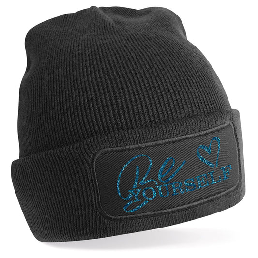 Beanie Mütze Sale - Be Yourself Blau Glitter