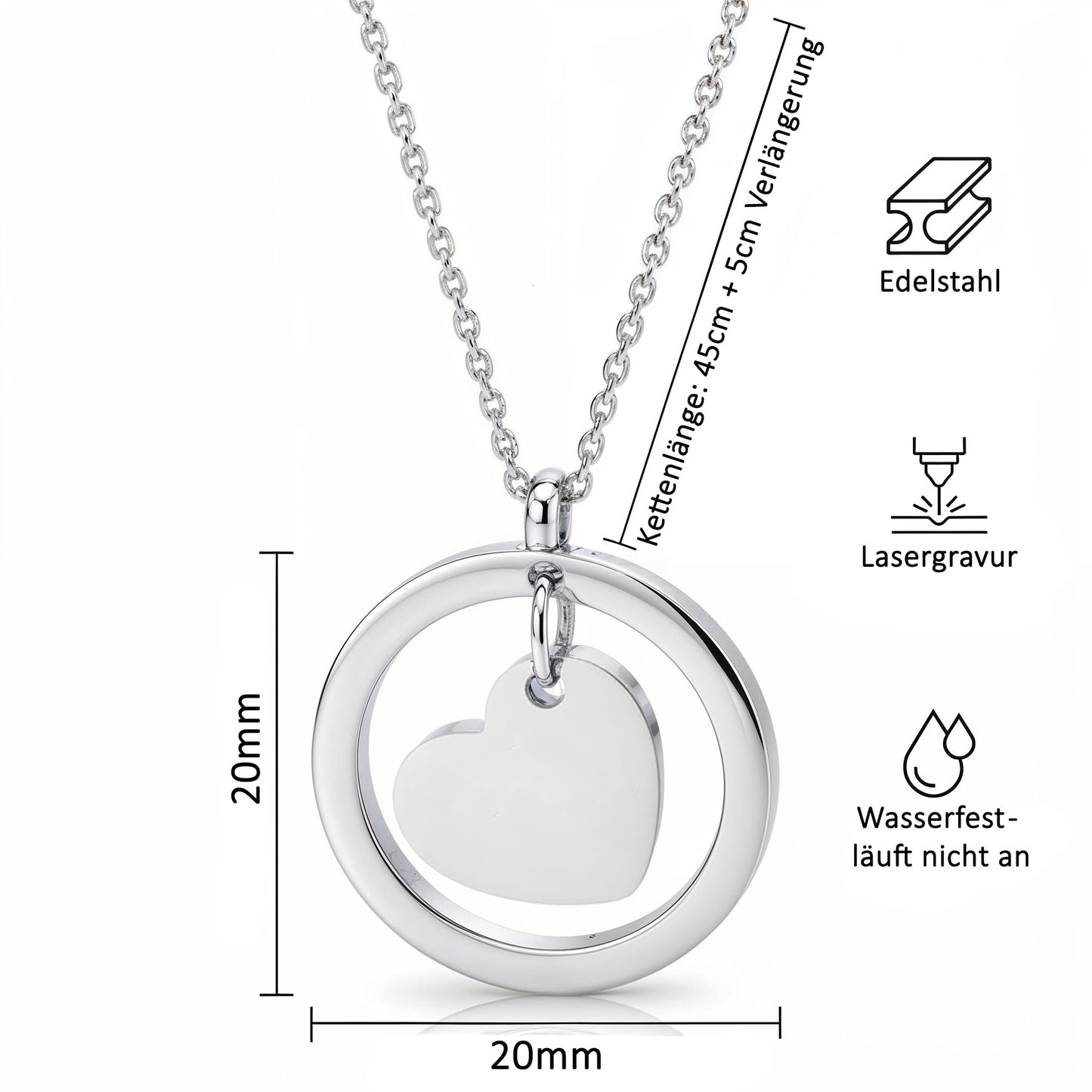 Personalisierte Herz Edelstahl Kette mit Namen & Datum | Gravur Schmuck