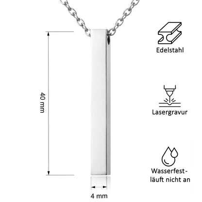 Personalisierte Stab Edelstahl Kette mit Namen & Datum | Gravur Schmuck