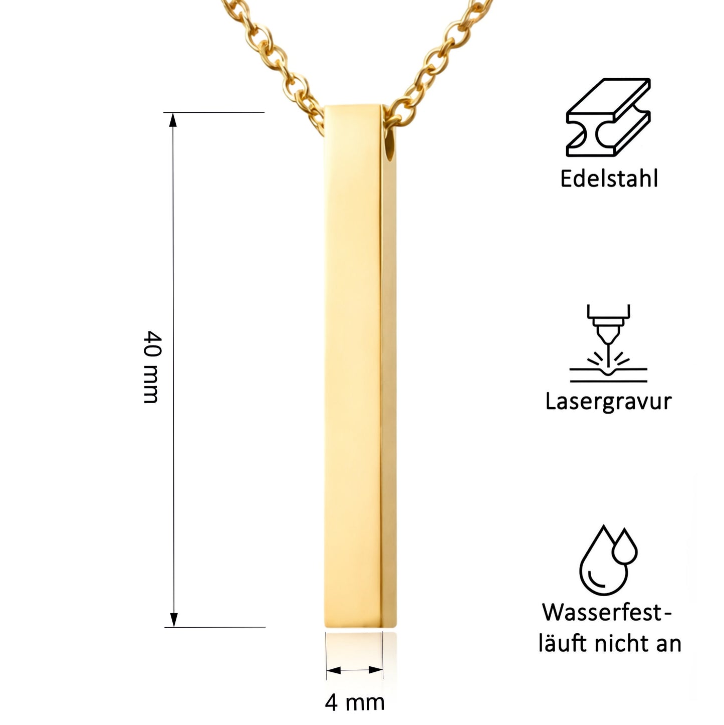 Personalisierte Stab Edelstahl Kette mit Namen & Datum | Gravur Schmuck