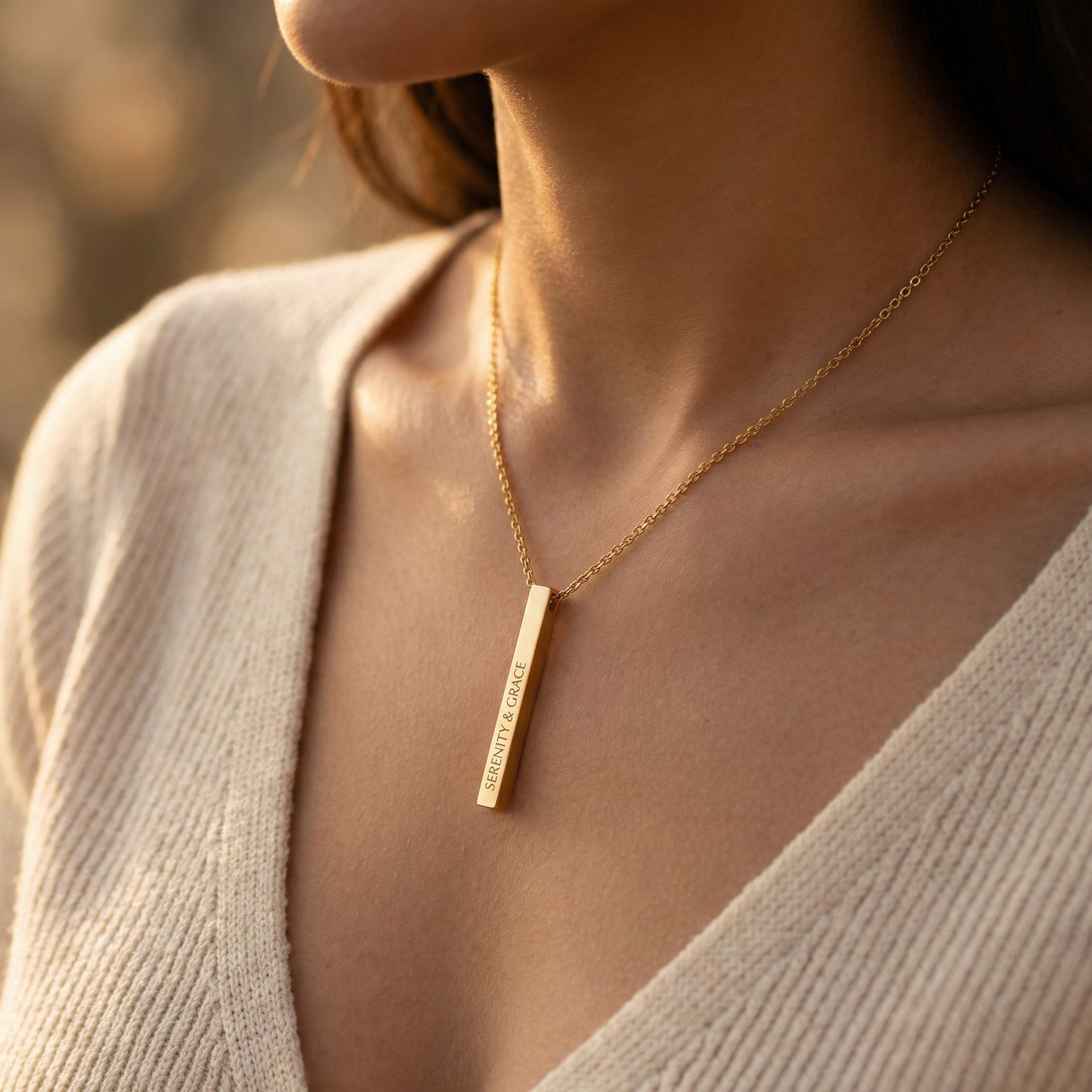 Personalisierte Stab Edelstahl Kette mit Namen & Datum | Gravur Schmuck