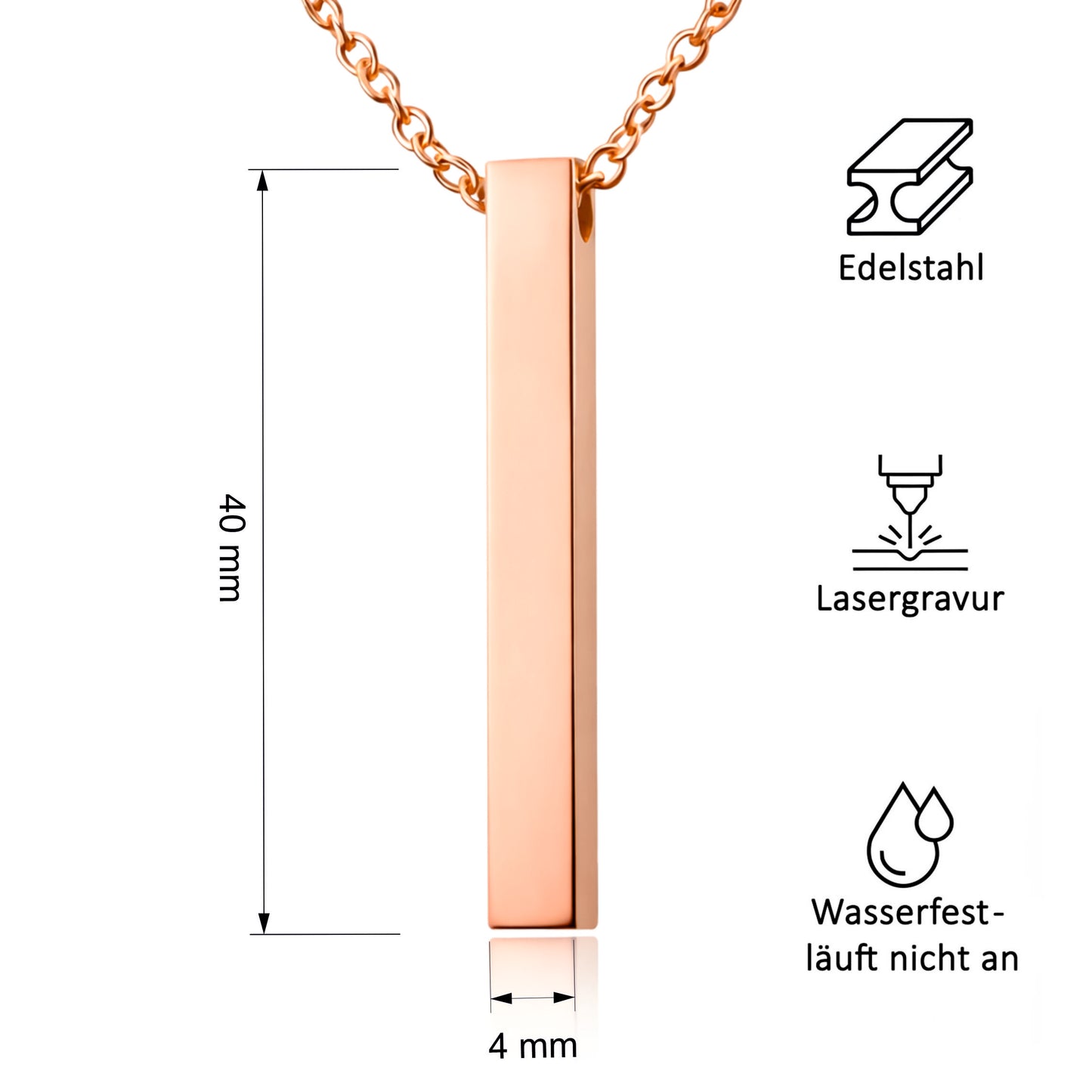 Personalisierte Stab Edelstahl Kette mit Namen & Datum | Gravur Schmuck