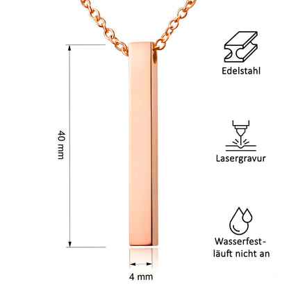 Personalisierte Stab Edelstahl Kette mit Namen & Datum | Gravur Schmuck