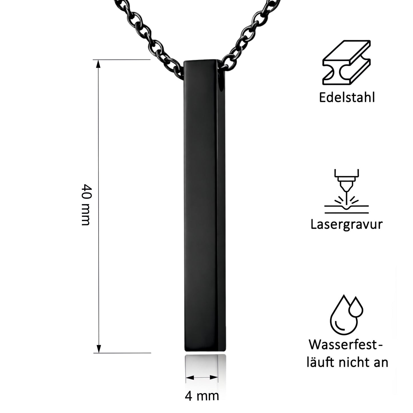 Personalisierte Stab Edelstahl Kette mit Namen & Datum | Gravur Schmuck