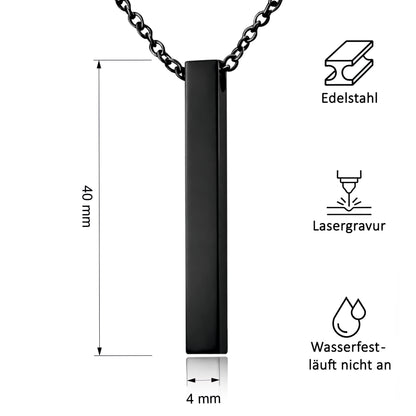 Personalisierte Stab Edelstahl Kette mit Namen & Datum | Gravur Schmuck