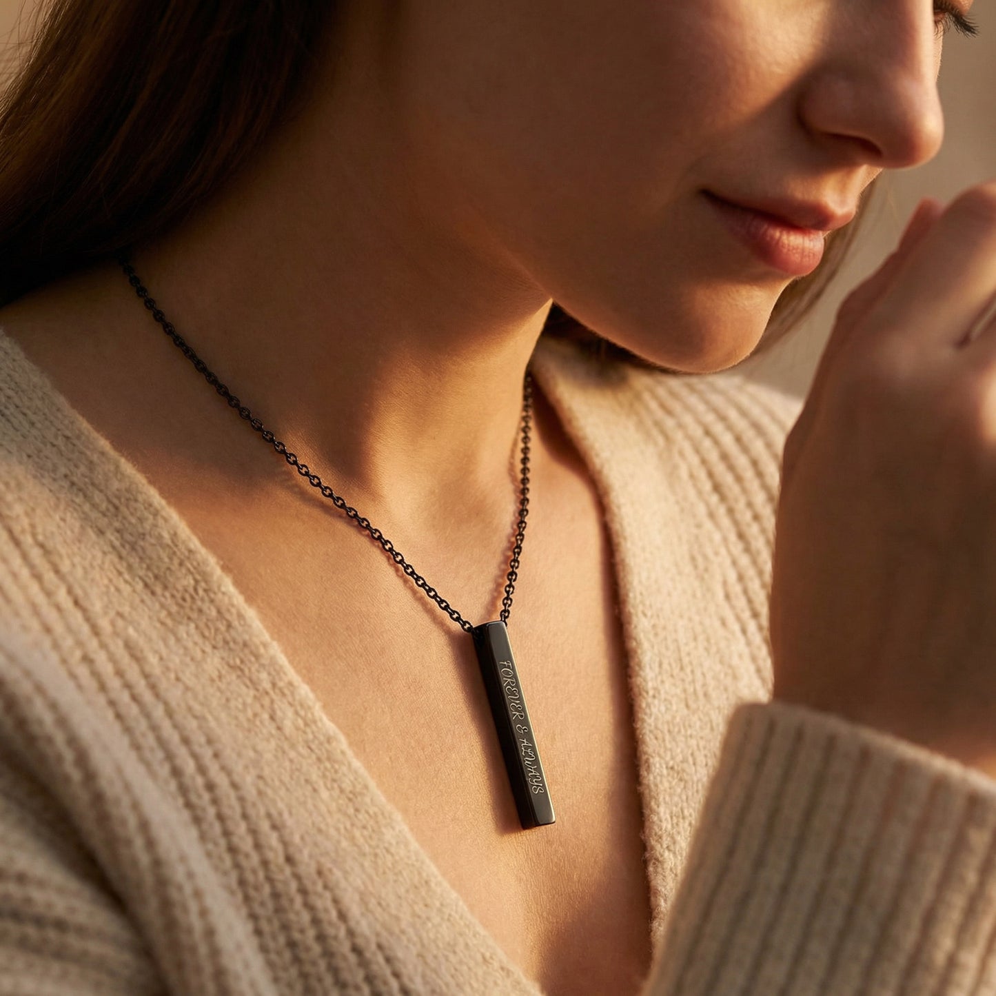 Personalisierte Stab Edelstahl Kette mit Namen & Datum | Gravur Schmuck