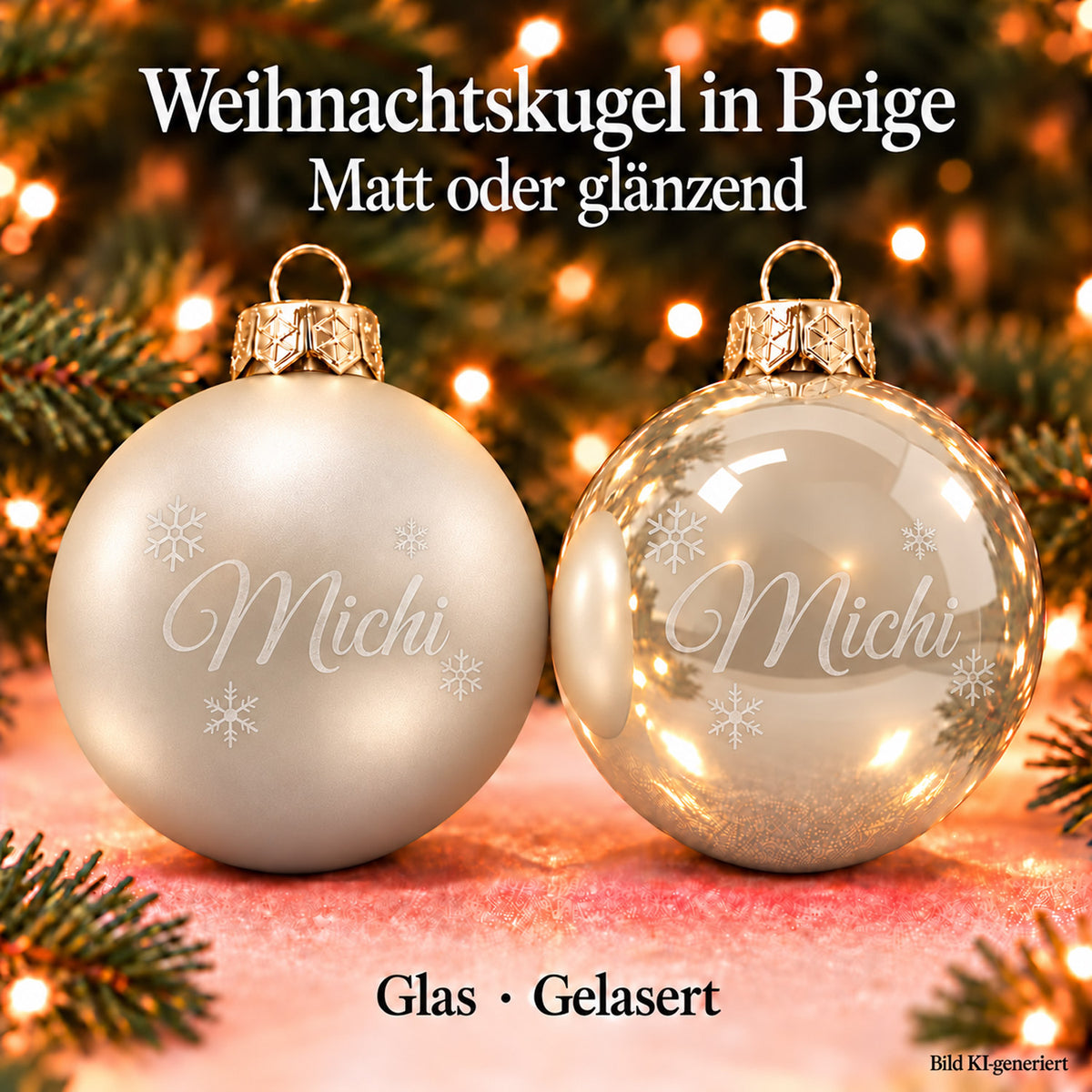 Personalisierte Weihnachtskugel aus Glas mit Wunschtext | Lasergravur