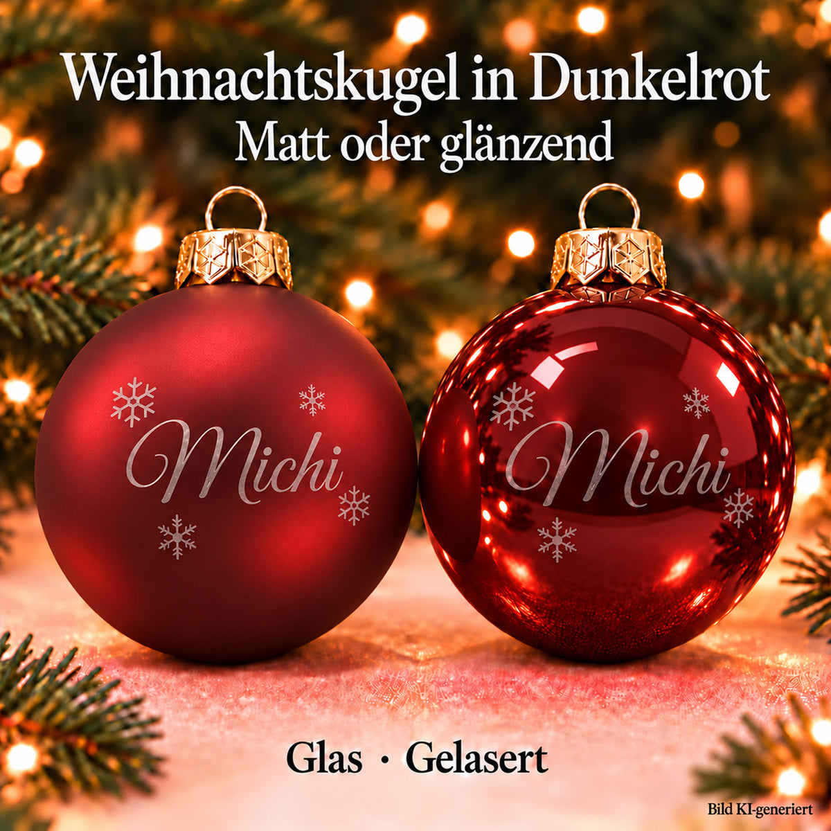 Personalisierte Weihnachtskugel aus Glas mit Wunschtext | Lasergravur