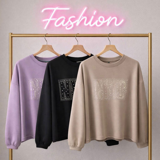 Sweatshirt Pullover NYC Glitzer Pailetten