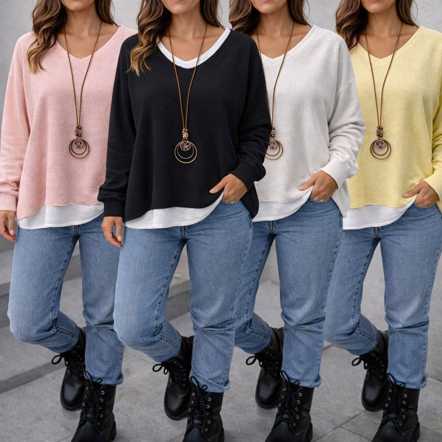 Musselin Bluse + Top mit Kette