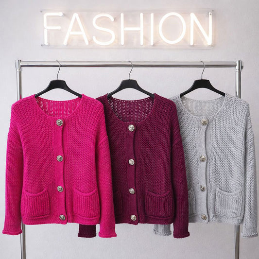 Strickjacke Strick Cardigan kurz Knöpfe