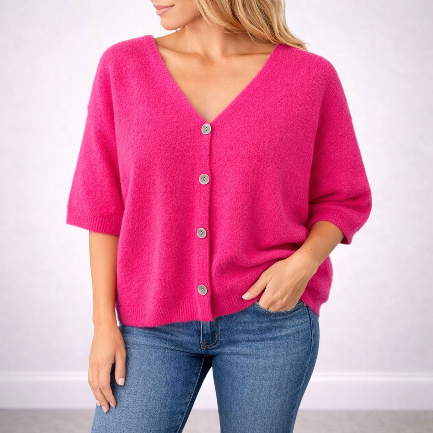 Pullunder Strick Strickjacke mit Knopfleiste