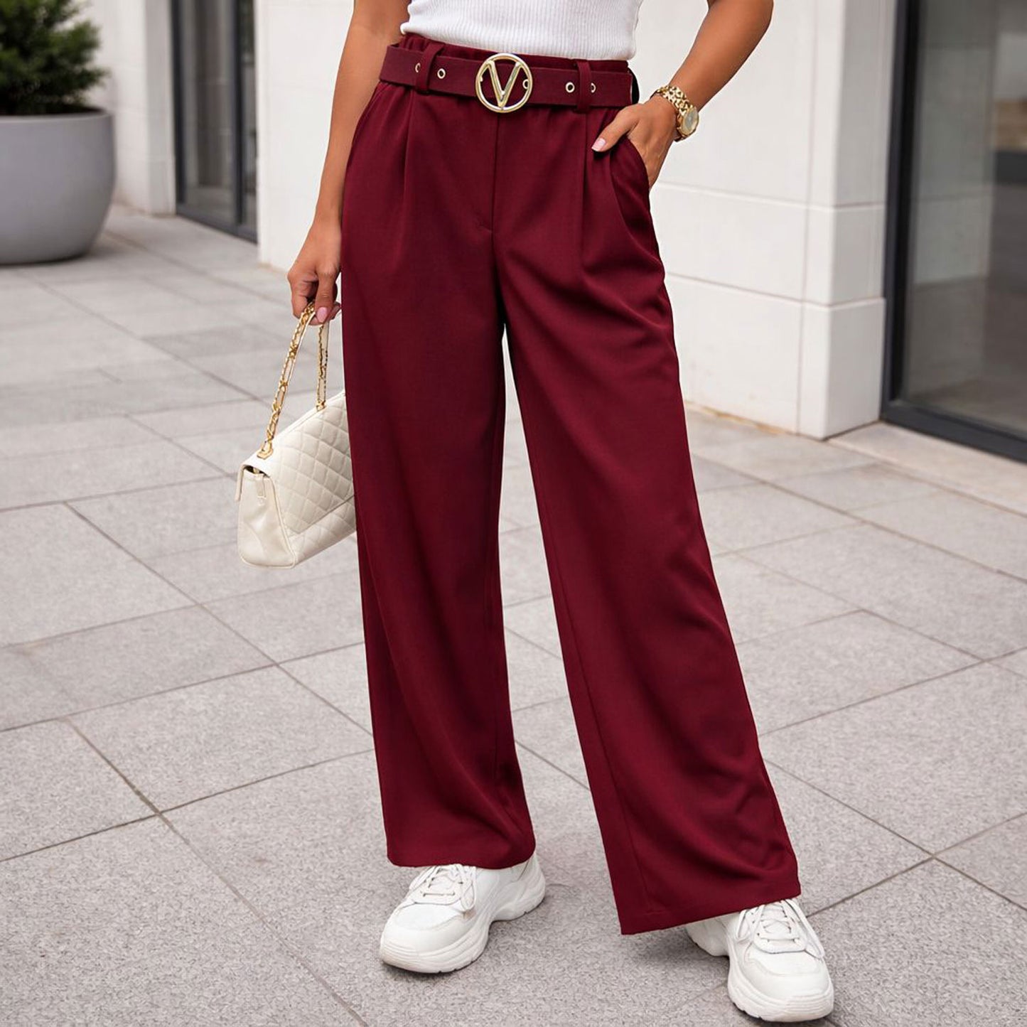 Stoffhose Hose Stoff mit Gürtel bis Größe 46