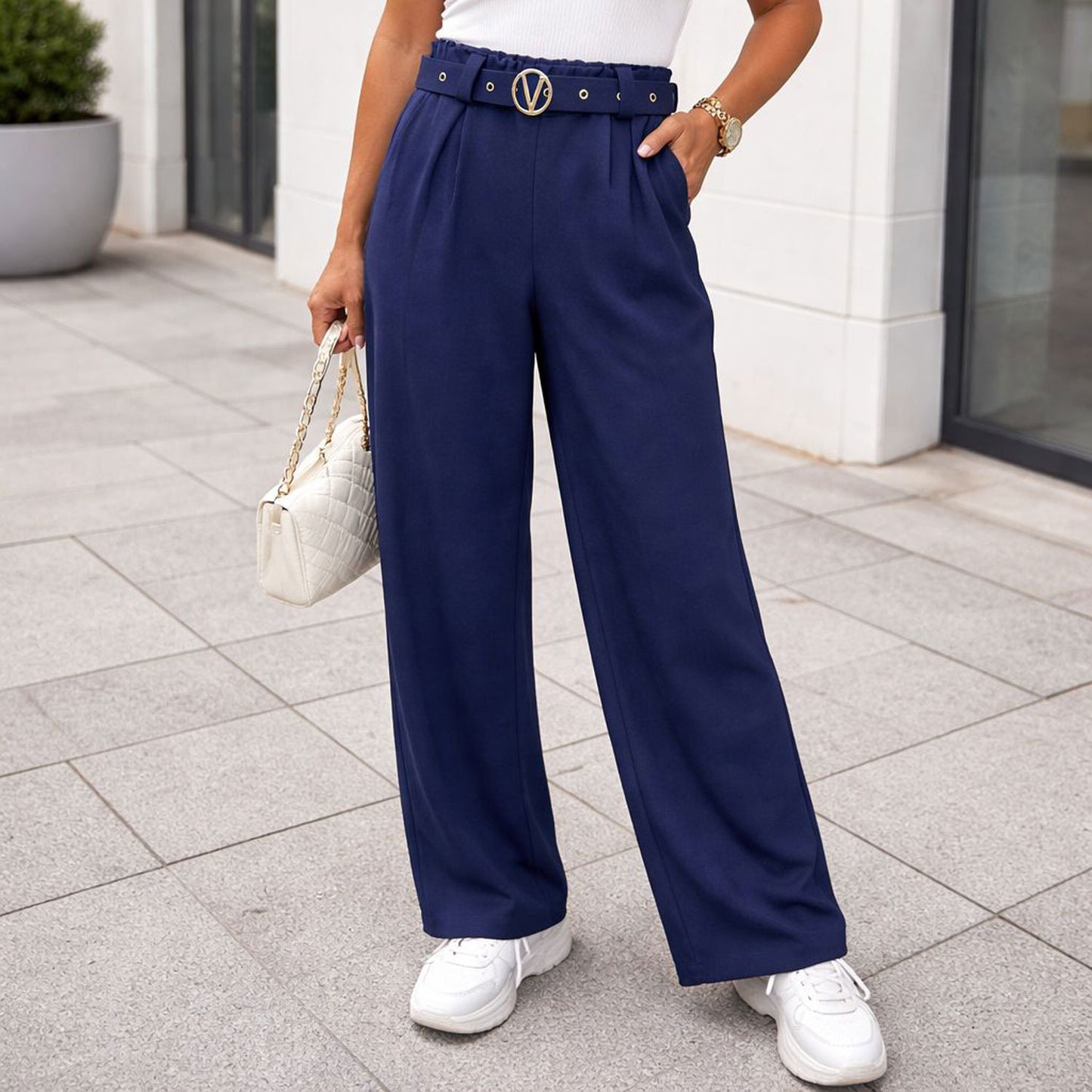 Stoffhose Hose Stoff mit Gürtel bis Größe 46