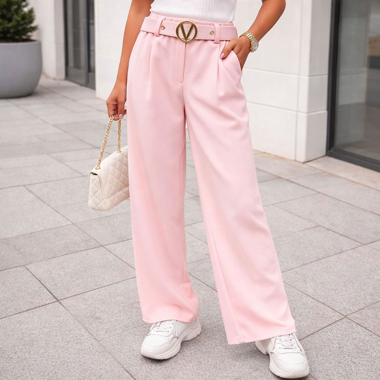 Stoffhose Hose Stoff mit Gürtel bis Größe 46