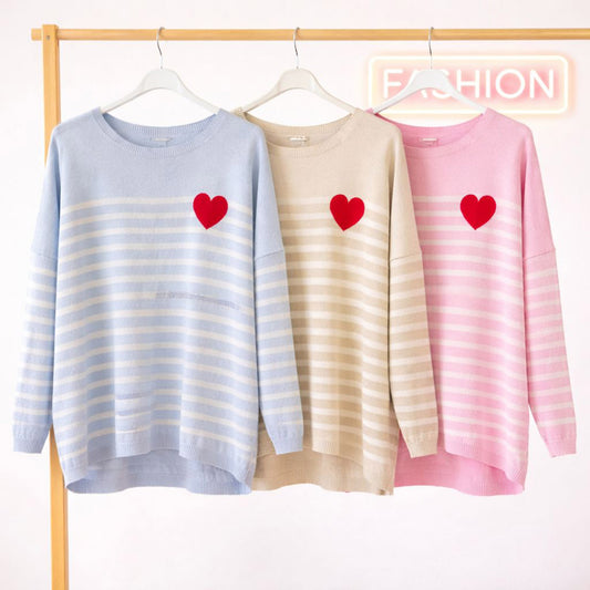 Longhsirt gestreift Herz Baumwolle - Tragbar bis Größe 44