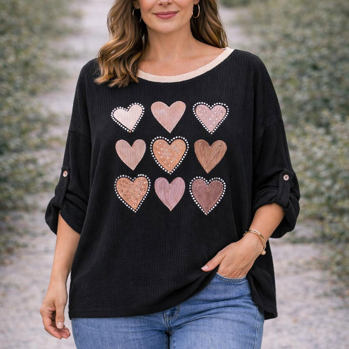 Muselin Herz Bluse Longshirt Tragbar von 40 - 46