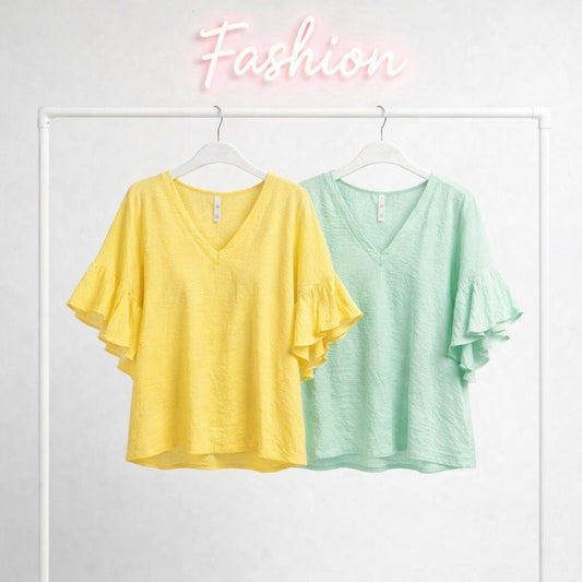 T-Shirt Basic Ballon Ärmel Tragbar bis Größe 44