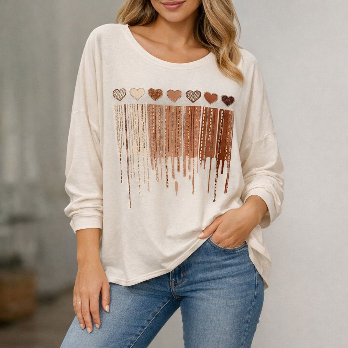 Longhsirt Shirt Herz Verlauf Glitzer Tragbar von Größe 38 -46