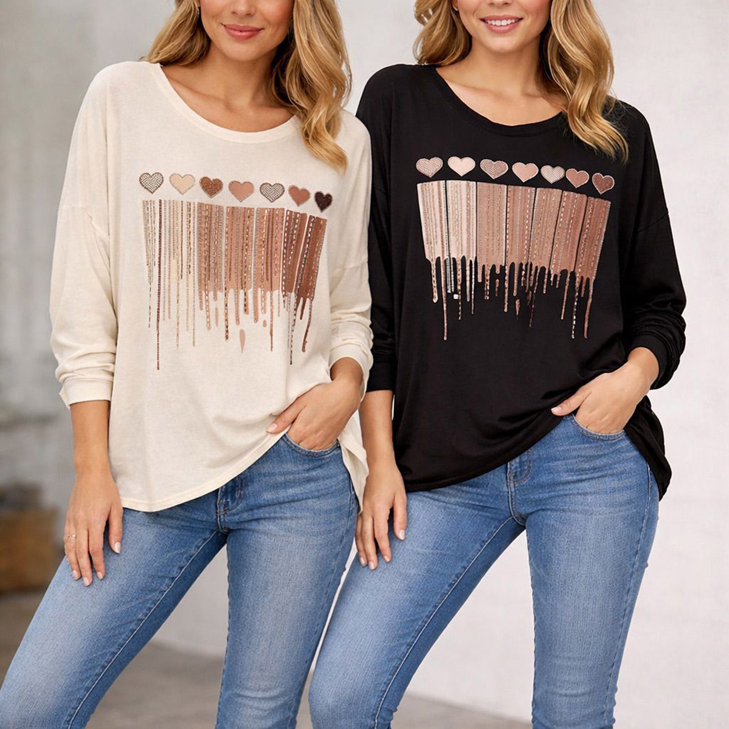 Longhsirt Shirt Herz Verlauf Glitzer Tragbar von Größe 38 -46