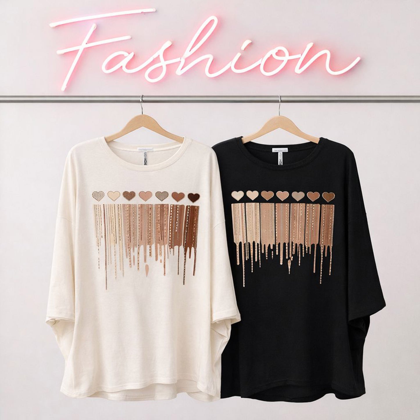 Longhsirt Shirt Herz Verlauf Glitzer Tragbar von Größe 38 -46