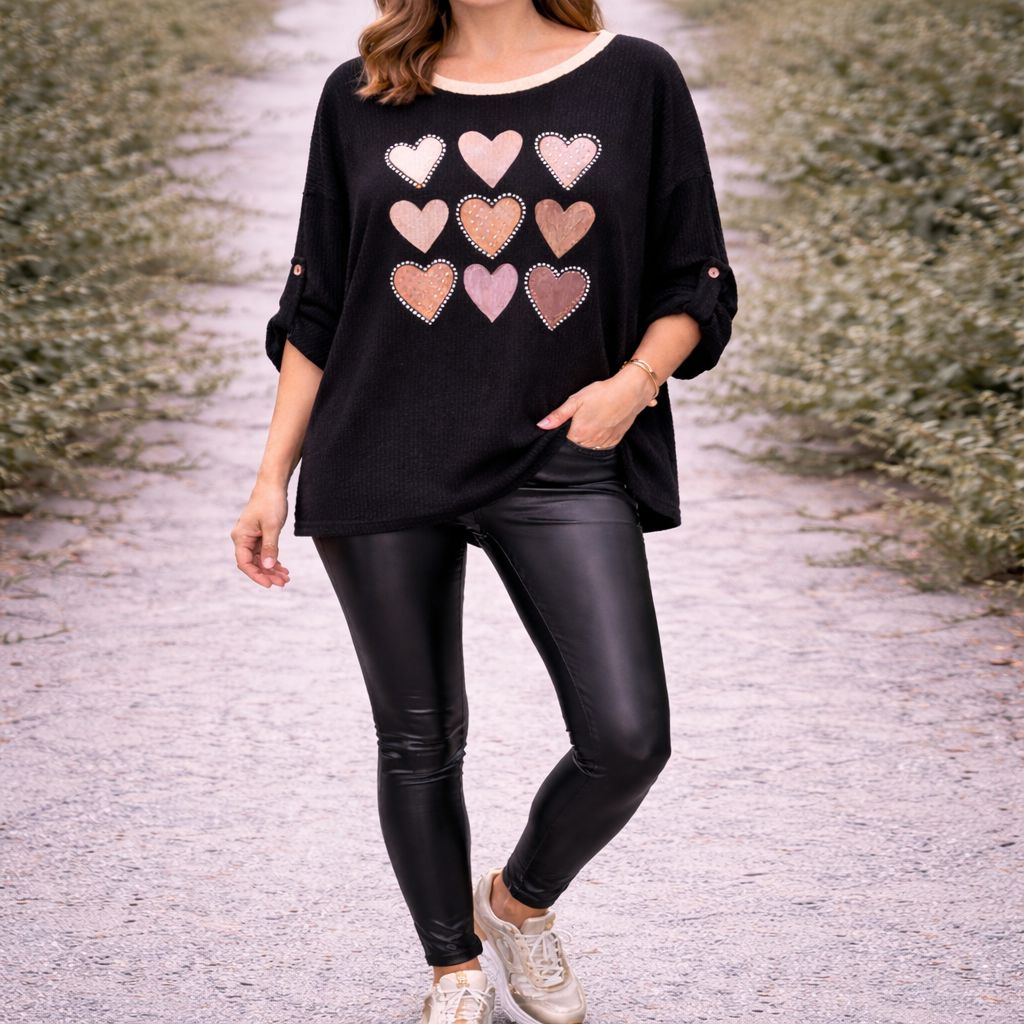 Muselin Herz Bluse Longshirt Tragbar von 40 - 46