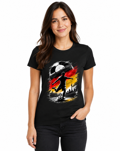 Deutschland T-Shirt Unisex – Fan-Shirt mit Fußball Frontprint in Deutschlandfarben