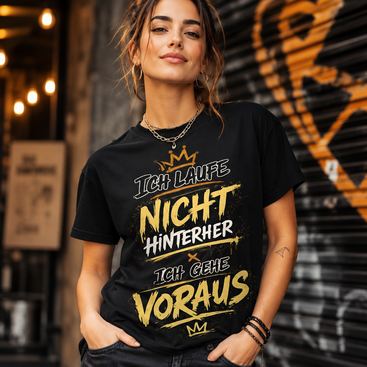 Statement T-Shirt Statement Shirt „Ich laufe nicht hinterher - ich gehe voraus" Unisex