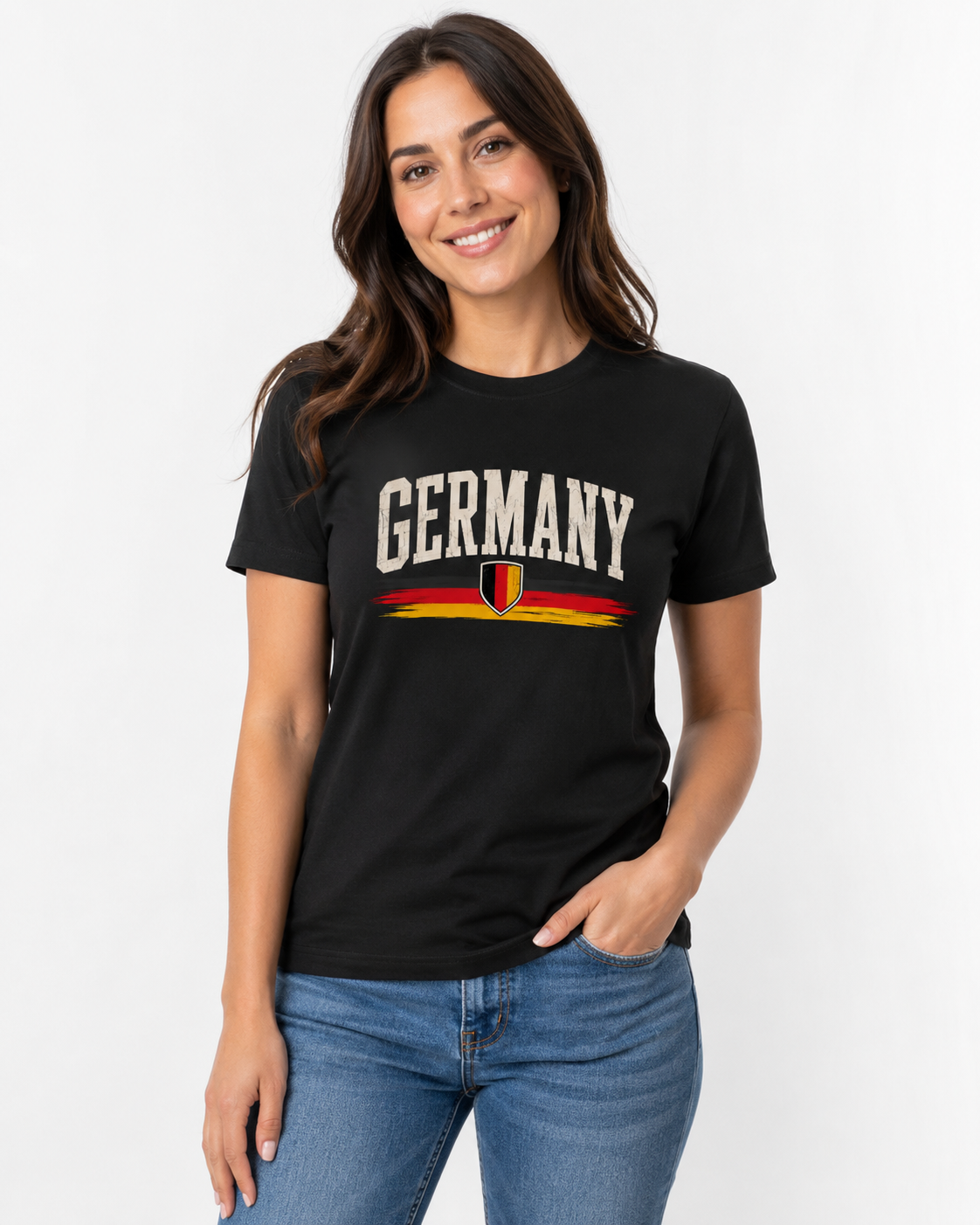Germany T-Shirt Unisex – Fan-Shirt mit Vintage Frontprint in Deutschlandfarben