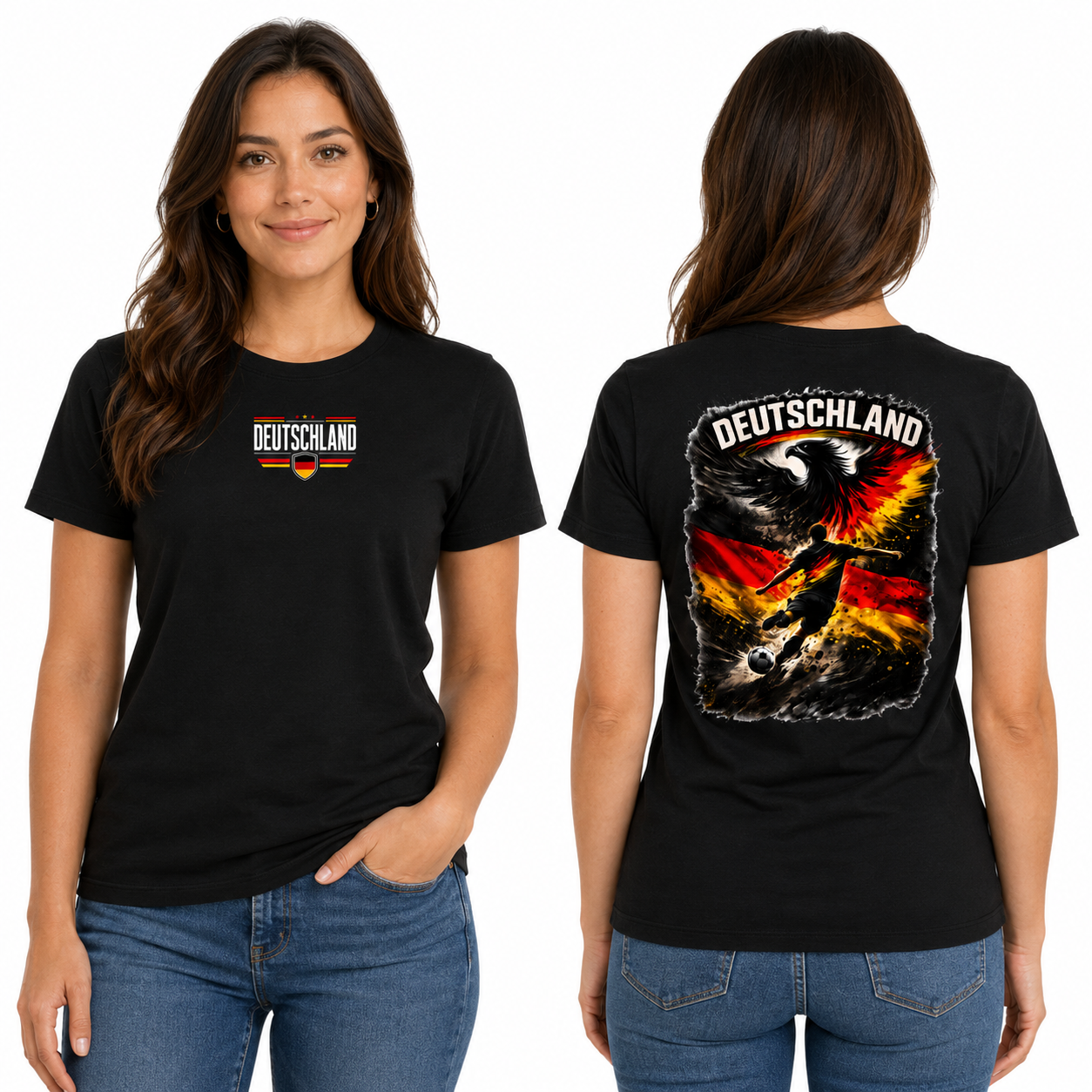 Deutschland T-Shirt Unisex – Fußball Fan-Shirt mit Front- und Backprint
