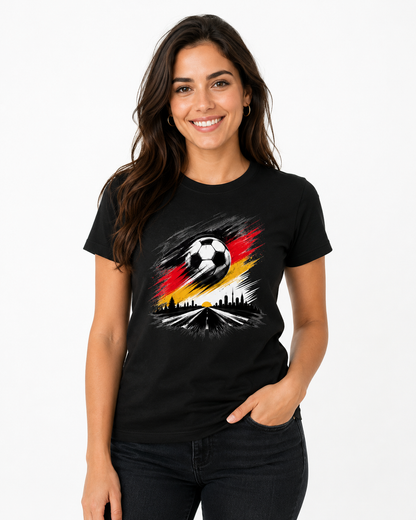 Deutschland T-Shirt Unisex – Fan-Shirt mit Fußball Frontprint in Schwarz-Rot-Gold