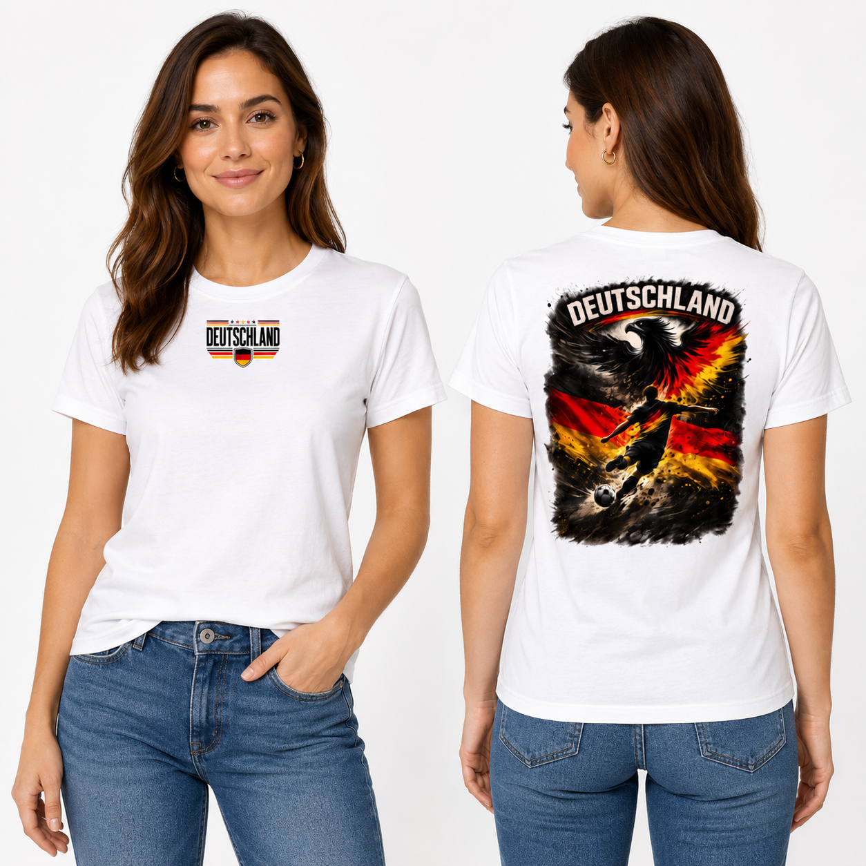 Deutschland T-Shirt Unisex – Fußball Fan-Shirt mit Front- und Backprint