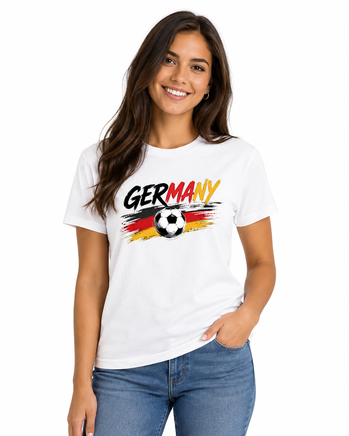 Germany T-Shirt Unisex – Fußball Fan-Shirt mit Frontprint in Schwarz-Rot-Gold