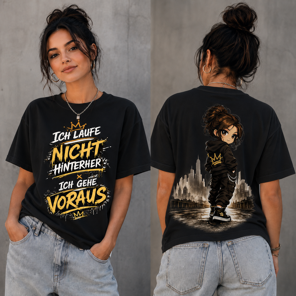 Statement T-Shirt Statement Shirt „Ich gehe voraus“ | Frontprint & Backprint | Unisex